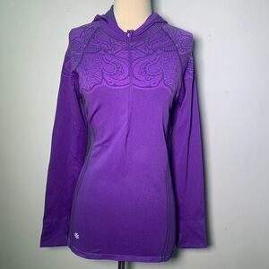 Athleta Twist Half Zip Tech Purple printed hooded Size L